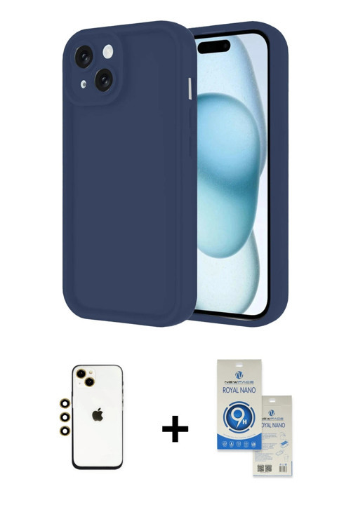 ieg™ iPhone 14 Kılıf Yankı Yansıma Özel Seri - Şeffaf Royal Nano Ekran Koruyucu + Gold Shine Kamera
