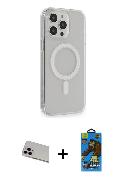 ieg™ iPhone 13 Pro Max Kılıf Pusula Çizgi Koleksiyonu - Siyah 18D Cam Ekran Koruyucu + Mor Rainbow K