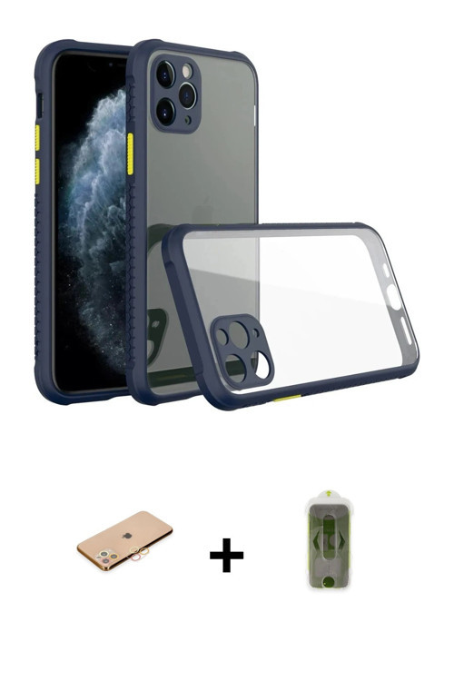 ieg™ iPhone 11 Pro Max Kılıf Nova Asil Özel Seri - Siyah Joko Magic 5D Hayalet Cam + Turuncu Renkli