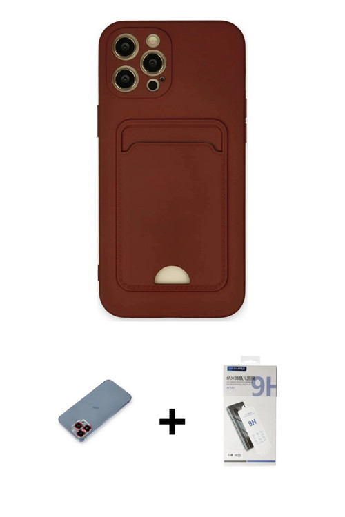 ieg™ iPhone 12 Pro Max Kılıf Vadi Çizgi Prime - Şeffaf Uv Polymer Nano Ekran Koruyucu + Kırmızı Meta