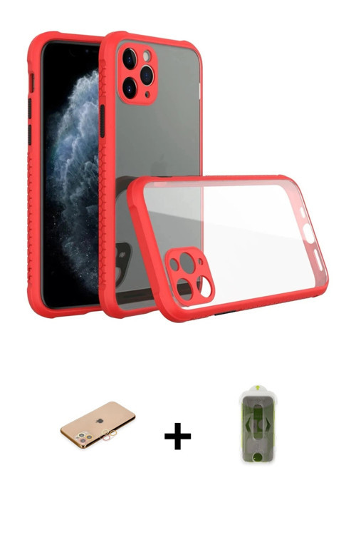 ieg™ iPhone 11 Pro Max Kılıf Nova Asil Özel Seri - Siyah Joko Magic 5D Hayalet Cam + Turuncu Renkli