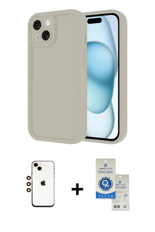ieg™ iPhone 14 Kılıf Yankı Yansıma Özel Seri - Şeffaf Royal Nano Ekran Koruyucu + Gold Shine Kamera