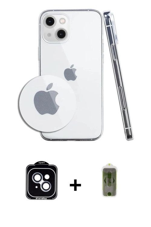 ieg™ iPhone 14 Kılıf Zirve Doku - Siyah Joko Magic 5D Hayalet Cam + Mavi PVD Metal Kamera Lens
