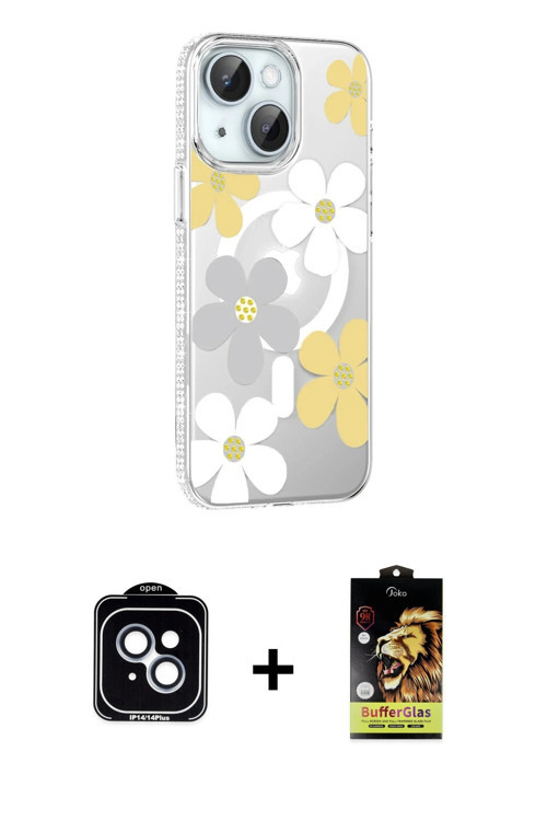 ieg™ iPhone 14 Kılıf Yörünge Işık Prime - Siyah Buffer Cam Ekran Koruyucu + Mavi PVD Metal Kamera Le