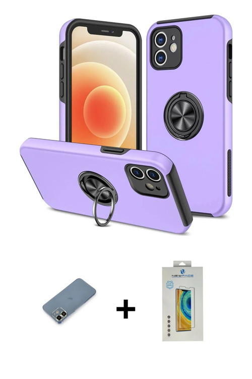 ieg™ iPhone 12 Kılıf Odak Form Prime - Siyah Polymer Nano Ekran Koruyucu + Açık Yeşil Metal Kamera L