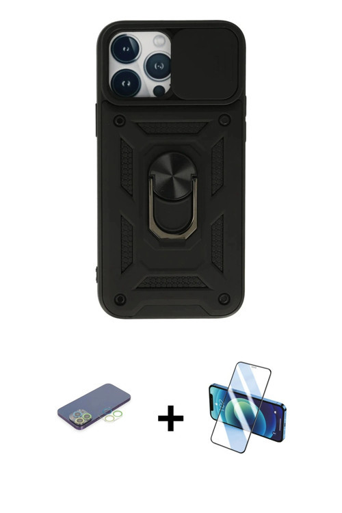 ieg™ iPhone 13 Pro Kılıf Ahenk Klasik - Siyah 3D Antistatik Seramik Nano Ekran Koruyucu + Yeşil Renk