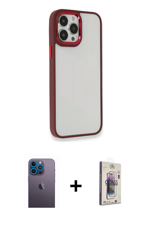 ieg™ iPhone 13 Pro Max Kılıf Eksen Doku Prime - Siyah Bilvis 3D Cam Ekran Koruyucu + Mavi Neon Fosfo