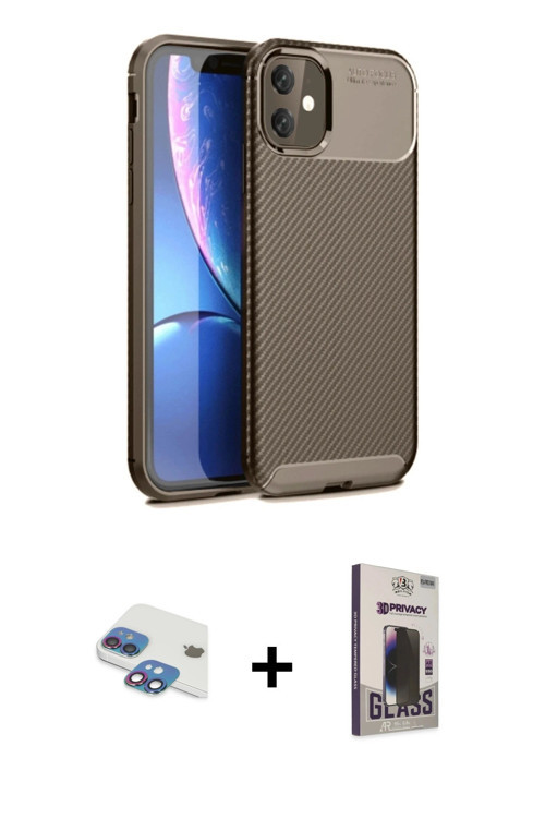 ieg™ iPhone 11 Kılıf Eksen Form Prime - Siyah Bilvis Hayalet Cam Ekran Koruyucu + Gökkuşağı Pers Alü