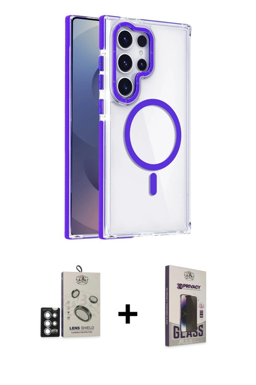 ieg™ Galaxy S25 Ultra Kılıf Kozmos Doku Koleksiyonu - Siyah Bilvis Hayalet Cam Ekran Koruyucu + Gümü