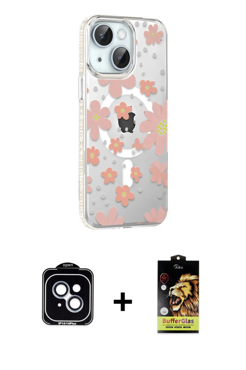 ieg™ iPhone 14 Kılıf Yörünge Işık Prime - Siyah Buffer Cam Ekran Koruyucu + Mavi PVD Metal Kamera Le