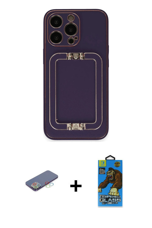 ieg™ iPhone 13 Pro Max Kılıf Kozmos Minimal Prime - Siyah 18D Cam Ekran Koruyucu + Mavi Renkli Kamer