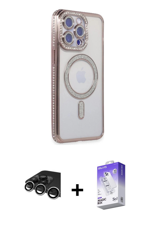 ieg™ iPhone 14 Pro Max Kılıf Zirve Doku Prime - Siyah Bilvis 5in1 3D Magic Cam Ekran Koruyucu + Gümü