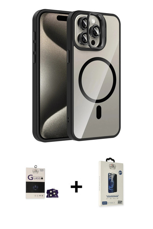 ieg™ iPhone 14 Pro Max Kılıf Yadigar Asil Koleksiyonu - Siyah Bilvis Hayalet Cam Ekran Koruyucu + De