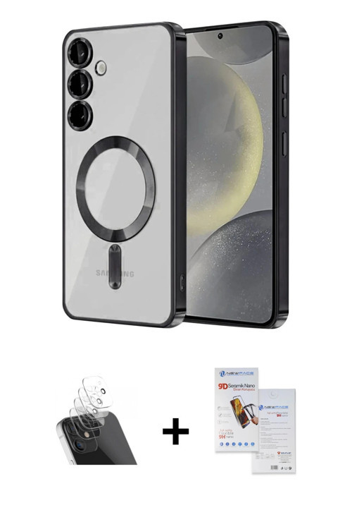 ieg™ Galaxy S23 Plus Kılıf Nova Işık Özel Seri - Siyah Seramik Nano Ekran Koruyucu + Şeffaf Kamera L