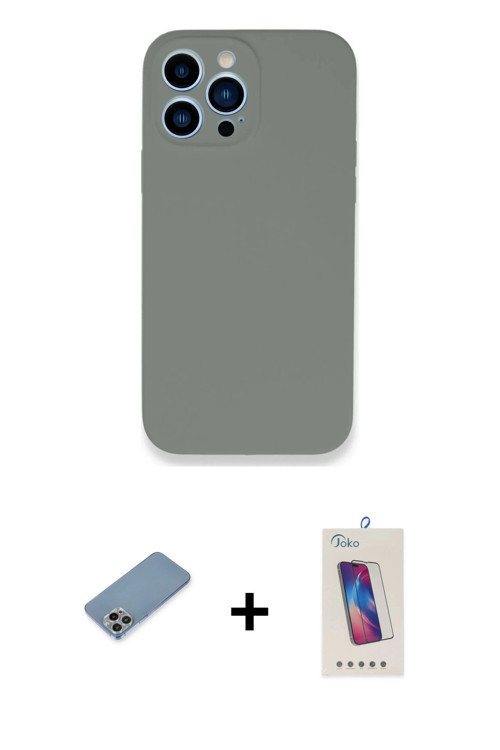 ieg™ iPhone 13 Pro Max Kılıf Zirve Modern Özel Seri - Siyah Joko 5D Cam + Gökkuşağı Shine Kamera Len