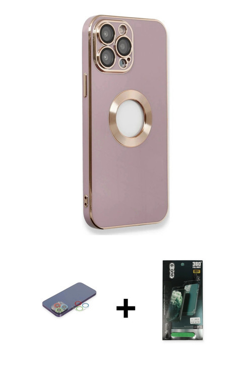 ieg™ iPhone 13 Pro Max Kılıf İz Form Serisi - Şeffaf 360 Full Body Arka Koruyucu + Mavi Renkli Kamer
