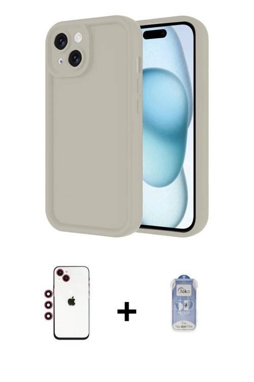 ieg™ iPhone 14 Kılıf Yankı Yansıma Özel Seri - Siyah Joko Magic 5D Cam + Kırmızı Shine Kamera Lens