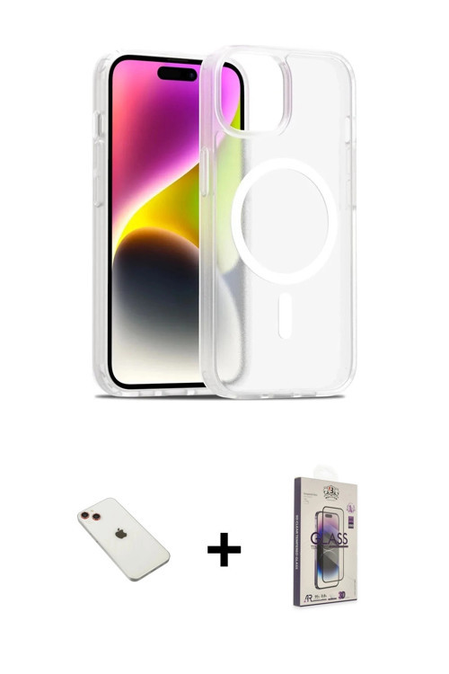 ieg™ iPhone 14 Kılıf Siluet Minimal Prime - Siyah Bilvis 3D Cam Ekran Koruyucu + Kırmızı Diamond Kam