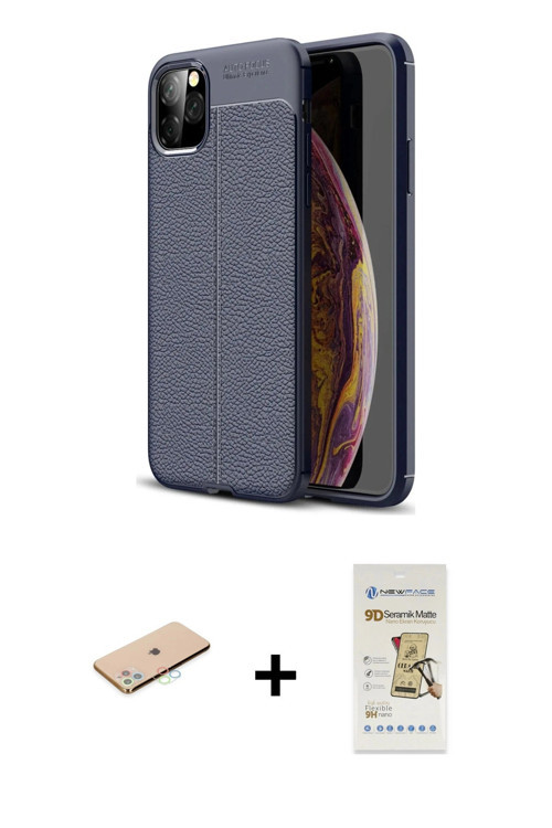 ieg™ iPhone 11 Pro Kılıf Doruk Klasik Özel Seri - Siyah Mat Seramik Nano Ekran Koruyucu + Mavi Renkl