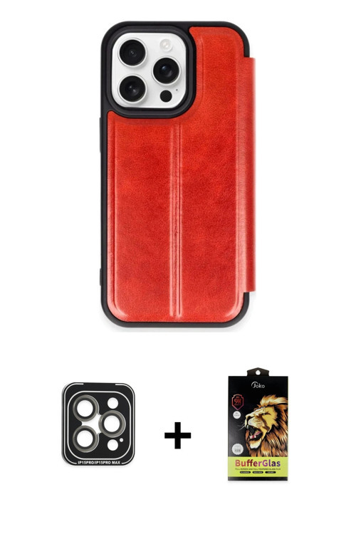 ieg™ iPhone 15 Pro Max Kılıf Zirve Yansıma Serisi - Siyah Buffer Cam Ekran Koruyucu + Gri PVD Metal