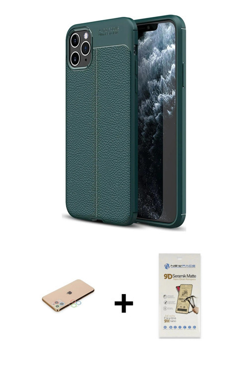 ieg™ iPhone 11 Pro Kılıf Doruk Klasik Özel Seri - Siyah Mat Seramik Nano Ekran Koruyucu + Mavi Renkl