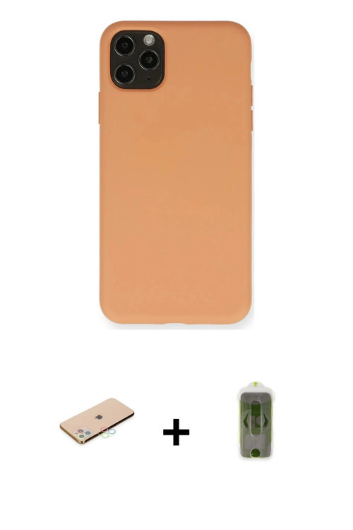 ieg™ iPhone 11 Pro Max Kılıf Ahenk Serisi - Siyah Joko Magic 5D Hayalet Cam + Mavi Renkli Kamera Len