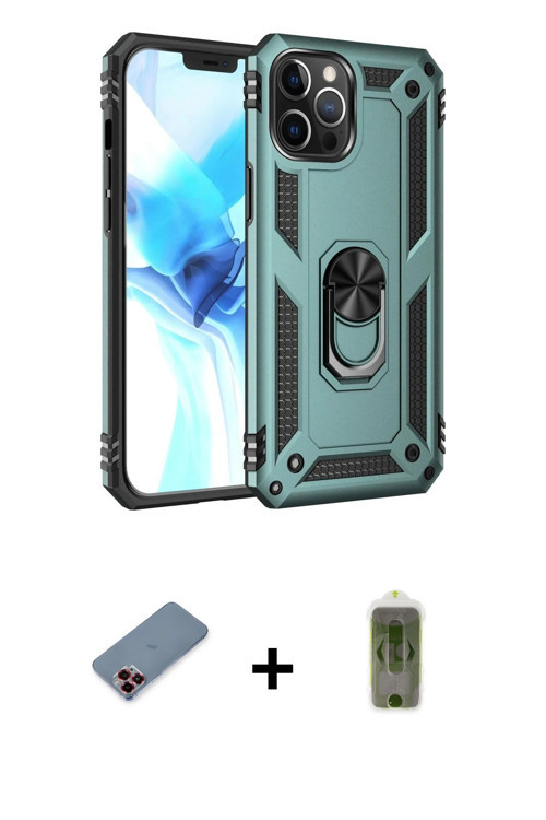 ieg™ iPhone 12 Pro Max Kılıf Ahenk Klasik Koleksiyonu - Siyah Joko Magic 5D Hayalet Cam + Kırmızı Me