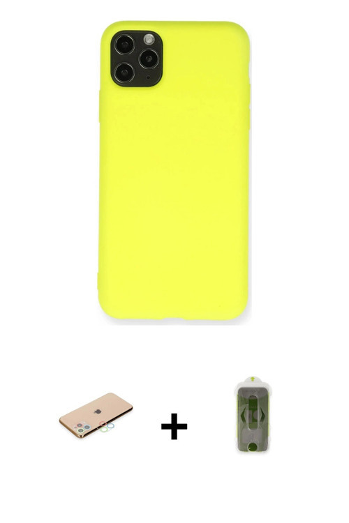 ieg™ iPhone 11 Pro Max Kılıf Ahenk Serisi - Siyah Joko Magic 5D Hayalet Cam + Mavi Renkli Kamera Len