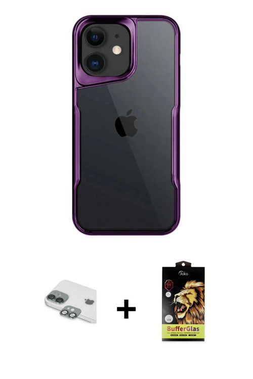 ieg™ iPhone 11 Kılıf Akış Çizgi Koleksiyonu - Siyah Buffer Cam Ekran Koruyucu + Yeşil Pers Alüminyum