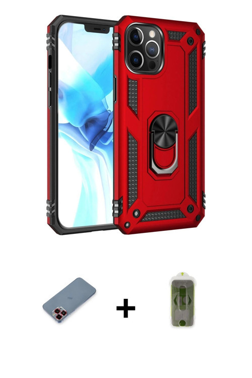 ieg™ iPhone 12 Pro Max Kılıf Ahenk Klasik Koleksiyonu - Siyah Joko Magic 5D Hayalet Cam + Kırmızı Me