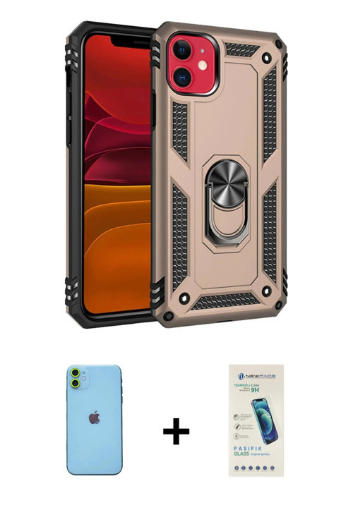 ieg™ iPhone 11 Kılıf Ahenk Klasik Koleksiyonu - Şeffaf Pasifik Cam Ekran Koruyucu + Yeşil Neon Fosfo