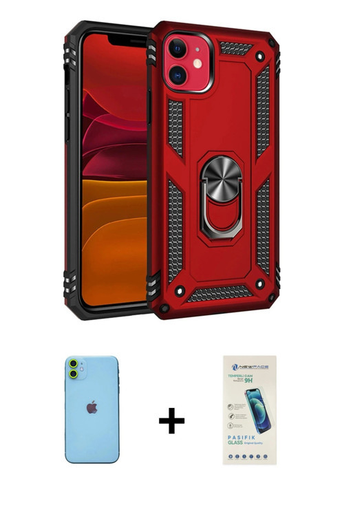 ieg™ iPhone 11 Kılıf Ahenk Klasik Koleksiyonu - Şeffaf Pasifik Cam Ekran Koruyucu + Yeşil Neon Fosfo