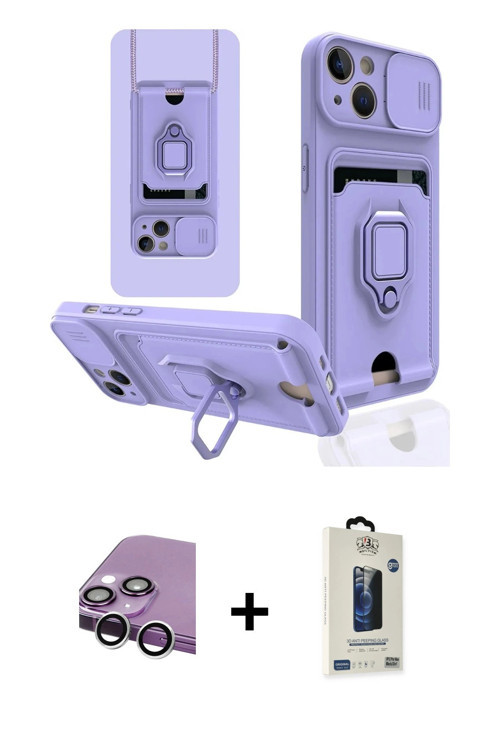 ieg™ iPhone 14 Kılıf Vadi Form Prime - Siyah Bilvis Hayalet Cam Ekran Koruyucu + Gümüş Raze Metal Ka