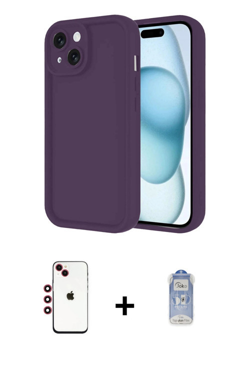 ieg™ iPhone 14 Kılıf Yankı Yansıma Özel Seri - Siyah Joko Magic 5D Cam + Kırmızı Shine Kamera Lens