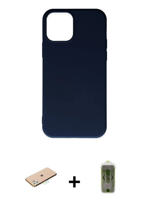 ieg™ iPhone 11 Pro Max Kılıf Ahenk Serisi - Siyah Joko Magic 5D Hayalet Cam + Mavi Renkli Kamera Len