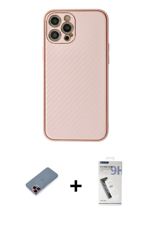 ieg™ iPhone 12 Pro Kılıf Ahenk Işık - Şeffaf Uv Polymer Nano Ekran Koruyucu + Kırmızı Metal Kamera L