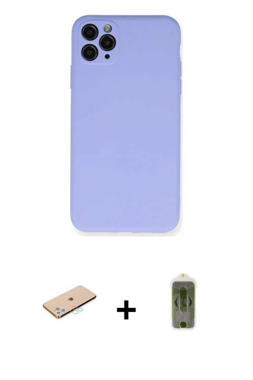 ieg™ iPhone 11 Pro Max Kılıf Ahenk Serisi - Siyah Joko Magic 5D Hayalet Cam + Mavi Renkli Kamera Len