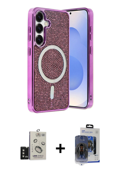 ieg™ Galaxy S24 Kılıf Eksen Çizgi - Siyah Vanessa Magic Cam + Titanyum Gri Bilvis Titan Kamera Lens
