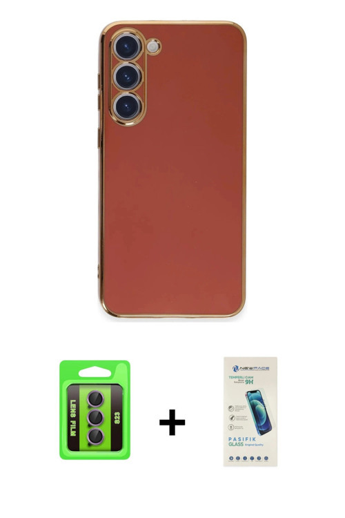 ieg™ Galaxy S23 Kılıf Yankı Serisi - Şeffaf Pasifik Cam Ekran Koruyucu + Mor Raze Metal Kamera Lens