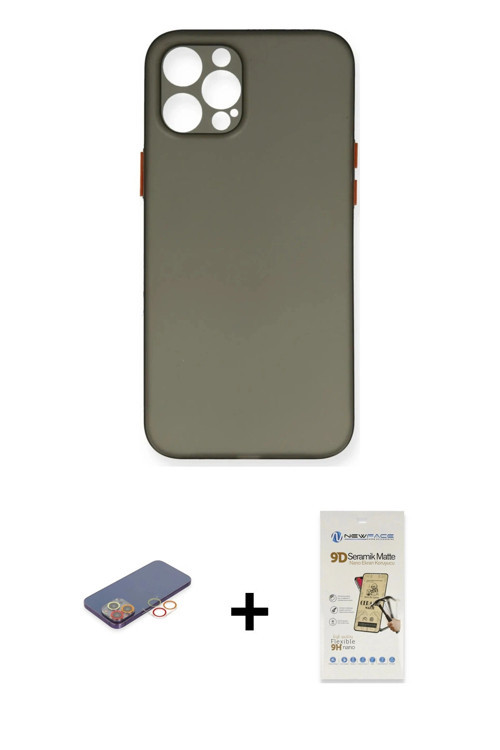 ieg™ iPhone 12 Pro Max Kılıf Yadigar Yansıma Serisi - Siyah Mat Seramik Nano Ekran Koruyucu + Turunc