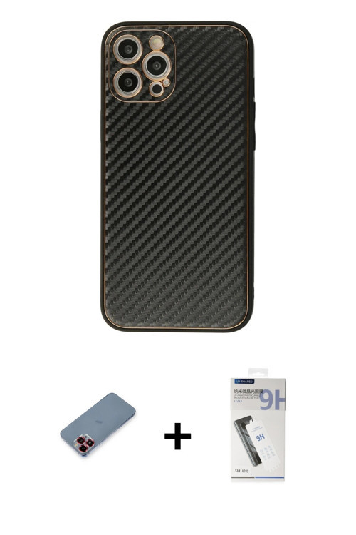ieg™ iPhone 12 Pro Kılıf Ahenk Işık - Şeffaf Uv Polymer Nano Ekran Koruyucu + Kırmızı Metal Kamera L