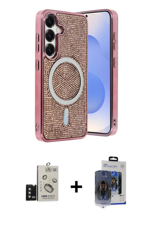 ieg™ Galaxy S24 Kılıf Eksen Çizgi - Siyah Vanessa Magic Cam + Titanyum Gri Bilvis Titan Kamera Lens