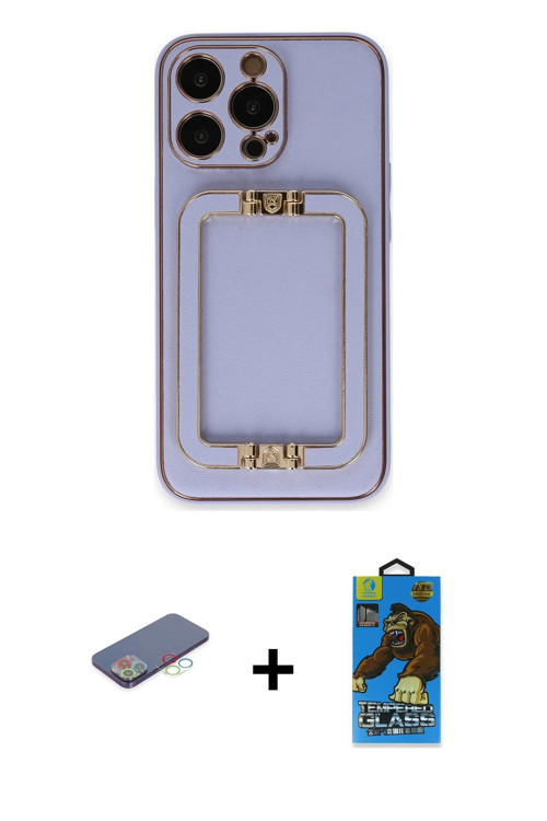ieg™ iPhone 13 Pro Max Kılıf Kozmos Minimal Prime - Siyah 18D Cam Ekran Koruyucu + Mavi Renkli Kamer
