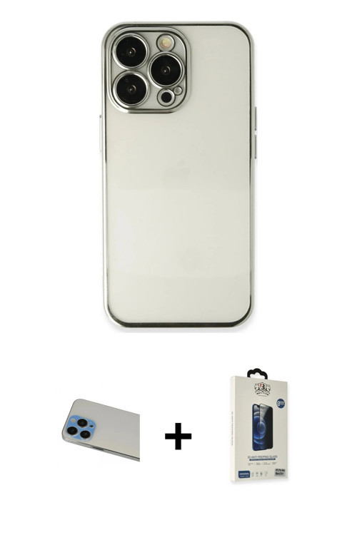 ieg™ iPhone 13 Pro Max Kılıf Vadi Minimal - Siyah Bilvis Hayalet Cam Ekran Koruyucu + Mavi Rainbow K