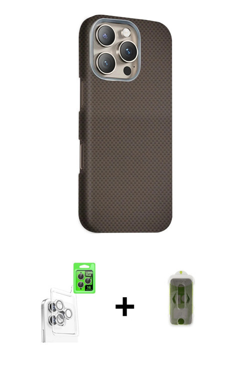 ieg™ iPhone 16 Pro Kılıf Kozmos Klasik Prime - Siyah Joko Magic 5D Hayalet Cam + Beyaz Raze Metal Ka