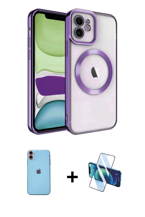ieg™ iPhone 11 Kılıf Nova Işık Özel Seri - Siyah 3D Antistatik Cam Ekran Koruyucu + Turuncu Neon Fos