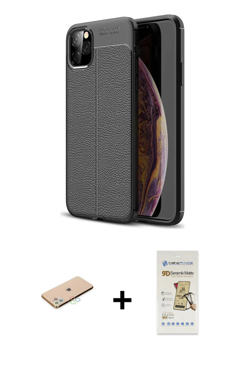ieg™ iPhone 11 Pro Kılıf Doruk Klasik Özel Seri - Siyah Mat Seramik Nano Ekran Koruyucu + Mavi Renkl