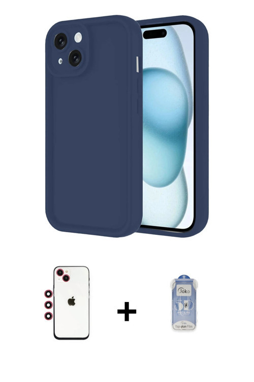 ieg™ iPhone 14 Kılıf Yankı Yansıma Özel Seri - Siyah Joko Magic 5D Cam + Kırmızı Shine Kamera Lens