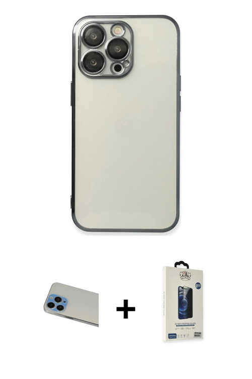 ieg™ iPhone 13 Pro Max Kılıf Vadi Minimal - Siyah Bilvis Hayalet Cam Ekran Koruyucu + Mavi Rainbow K