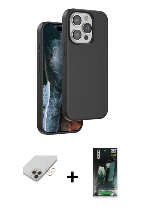ieg™ iPhone 14 Pro Max Kılıf Kıvılcım Çizgi Serisi - Şeffaf 360 Full Body Arka Koruyucu + Gold Band